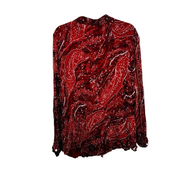 Soft Surroundings Red Paisley Long Sleeve Viscose Blouse Boho Women Plus Size 2x - Picture 5 of 5
